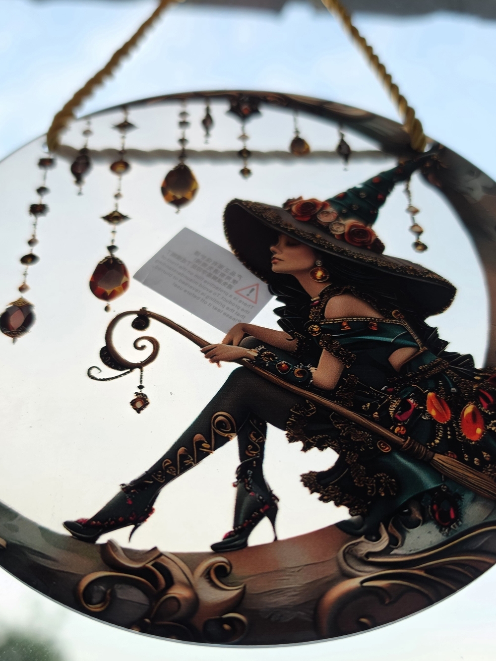 Decorative Witch Suncatcher Wall Art in Teal and Black